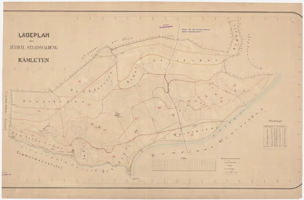 Kyburg, Töss, Illnau-Effretikon (damals Illnau), Schlatt: Staatswaldung: Kyburg, Töss, Illnau-Effretikon (damals Illnau): Chämleten (Kämleten) mit Benneboden, Brandrütitobel, Chämleterwald, (Kämleter Wald), Weieracher (Weyeracker), Bannhalden, Leisacher (Leisäcker), Aspholz; Grundriss