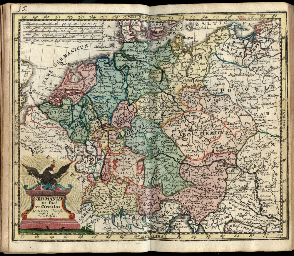 Atlas portatilis, oder Compendieuse Vorstellung Der gantzen Welt, in einer kleinen Cosmographie, Der grünenden Jugend zum Besten in XXX. saubern Land-Charten, mit Einer kurtzen Erläterung Zum andernmal heraus gegeben [von Johann Christoph Weigel], mapa ze strany: mapa_15