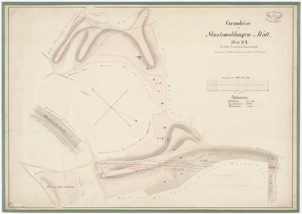 Regensdorf, Zürich: Staatswaldung Watt: Regensdorf: Pöschholz (Böschholz), Husacherbuck (Hausackerbuck), Seeackerbuck, Schlatt; Grundrisse (Blatt I)