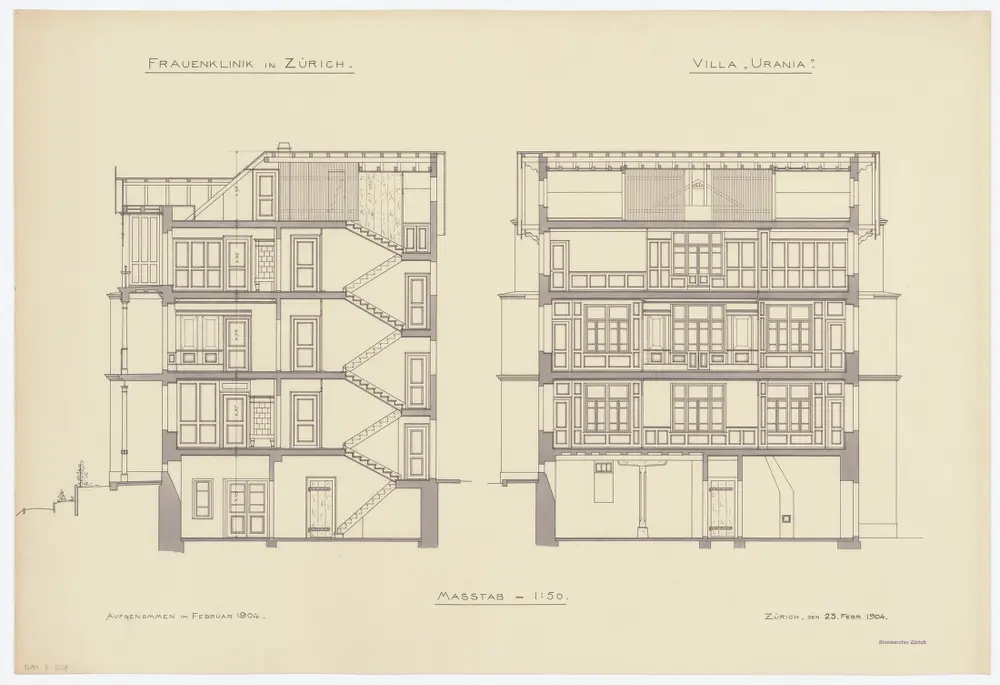 Frauenklinik, Villa Urania, Haldenbachstrasse 20: Schnitte