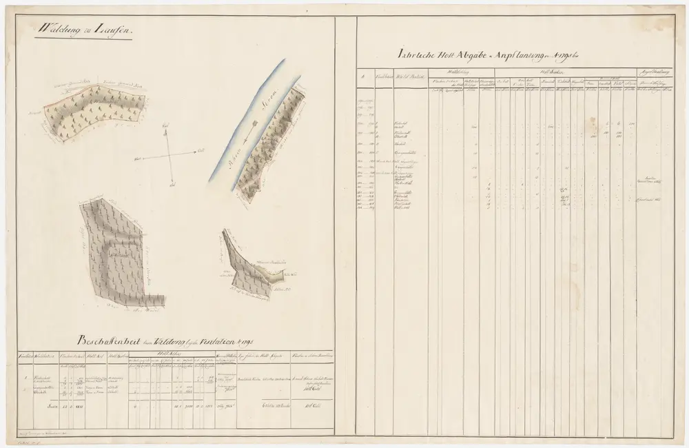 Laufen-Uhwiesen: Der Schaffnerei Andelfingen gehörende Waldung in Laufen (Waldbezirke Pfaffenholz, Laubhalden, Gampenhölzli und Oberholz); Grundrisse (II. Planche)