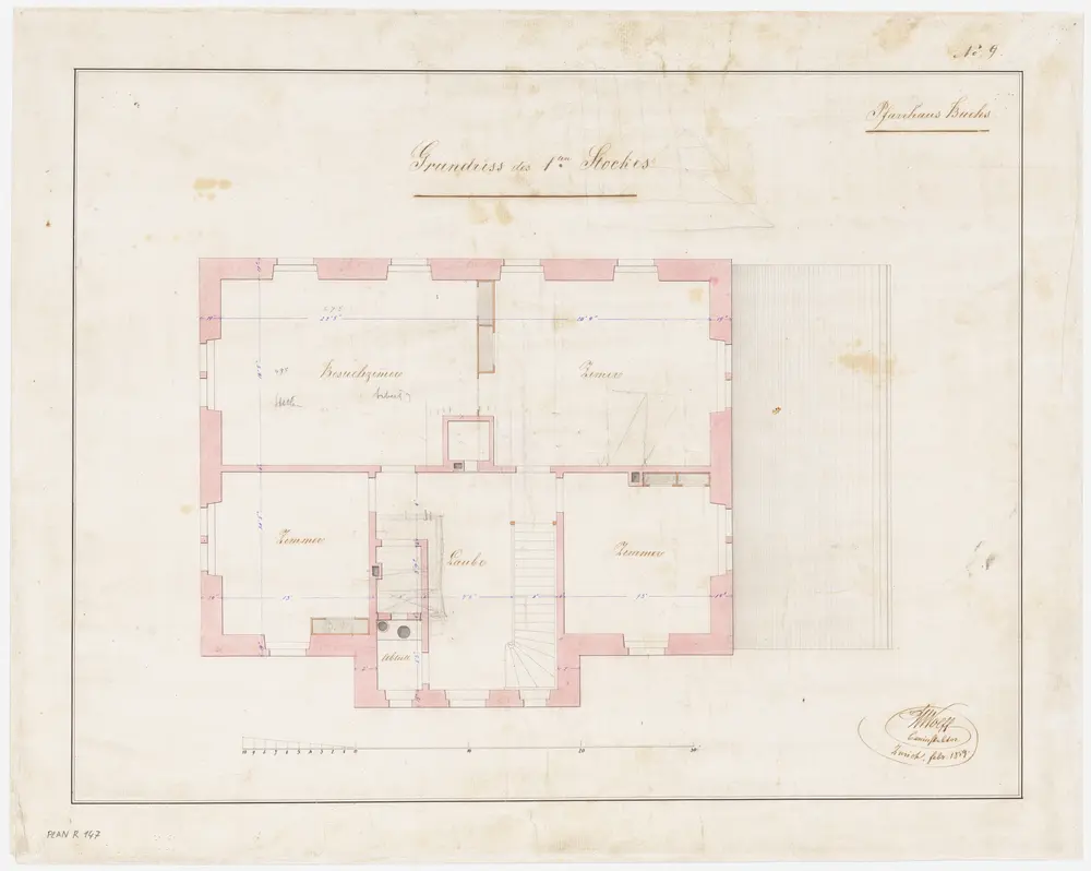 Buchs: Pfarrhaus, 1. Stock; Grundriss (Nr. 9)