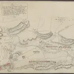 HZAN GA 100_Nr. 829_ : Prag; "Plan des K.K. Lustlagers bei Prag";ohne Verfasser;ohne Maßstab;41,5 x 32 cm; Norden links;Kartenrand: Trschiskow; Hlopetin; Brauhaus-Keyge; Flußbett der Moldau;Papier; Federzeichnung mit Schraffen; einzelne Fluren [Weinberge] hervorgehoben; Truppenstellungen mit Regimentsnamen.