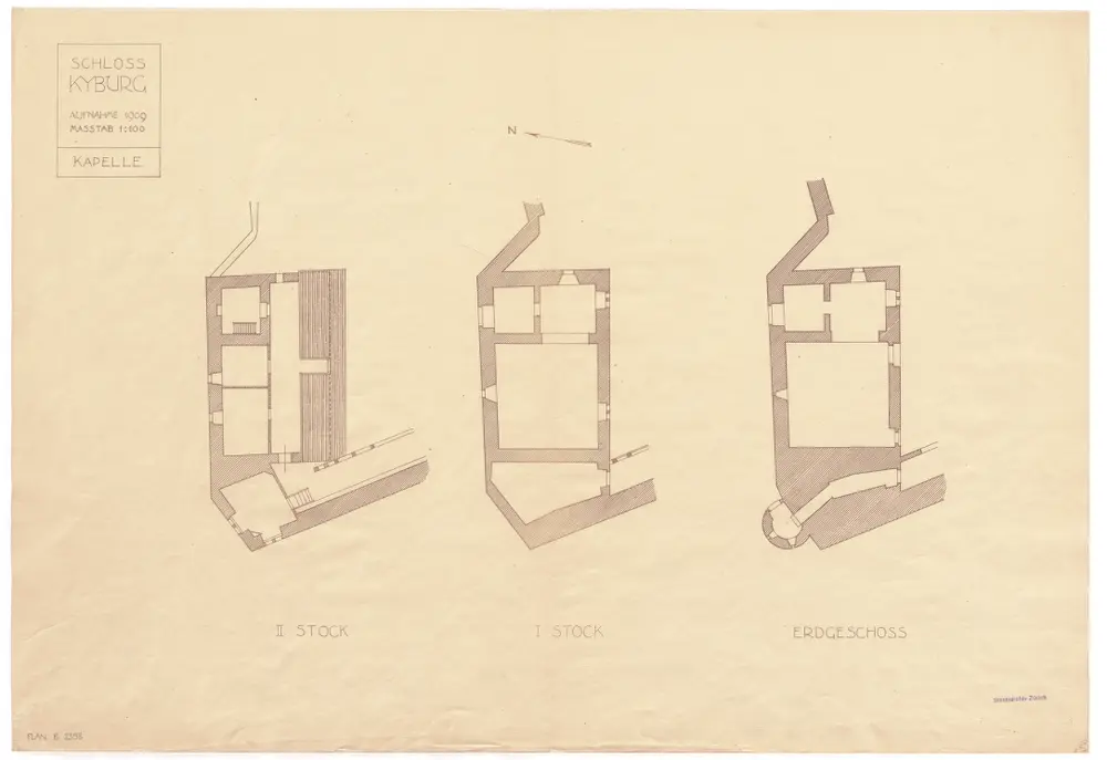 Kyburg: Schloss, Kapelle, Erdgeschoss, 1. Stock und 2. Stock; Grundrisse