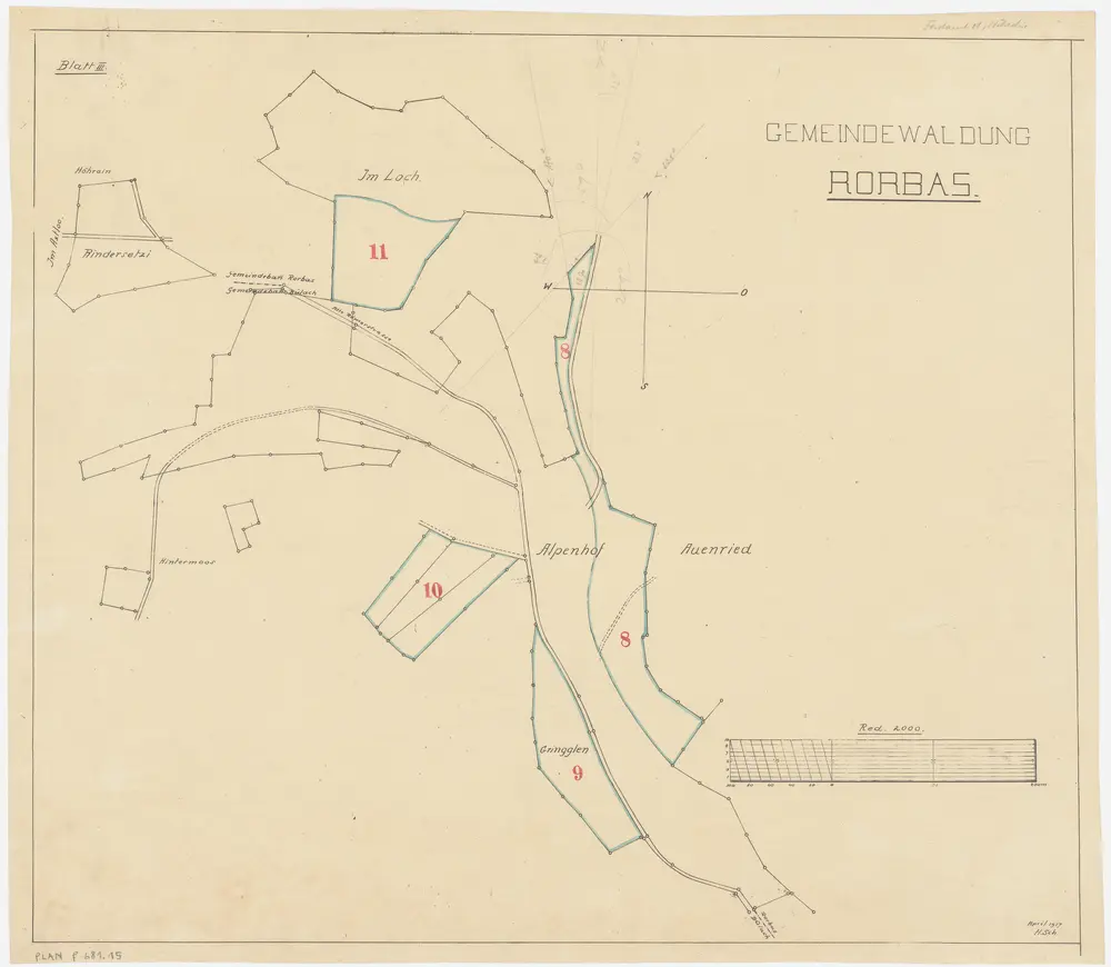 Rorbas, Bülach; Gemeindewaldung Rorbas: Rorbas, Bülach: Loch, Rindersetzi, Hinterroos, Alpenhof, Gringglen, Auenriet (Auenried); Grundrisse (Blatt III)