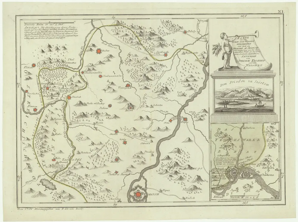 Karte von den durch die Waffen erroberten und durch den Frieden zu Szistow am 4 August 1791 von der ottomanischen Pforte an das Erzhaus Oestreich abgetrettenen Antheilen von Turkisch Kroatien und der Walachey