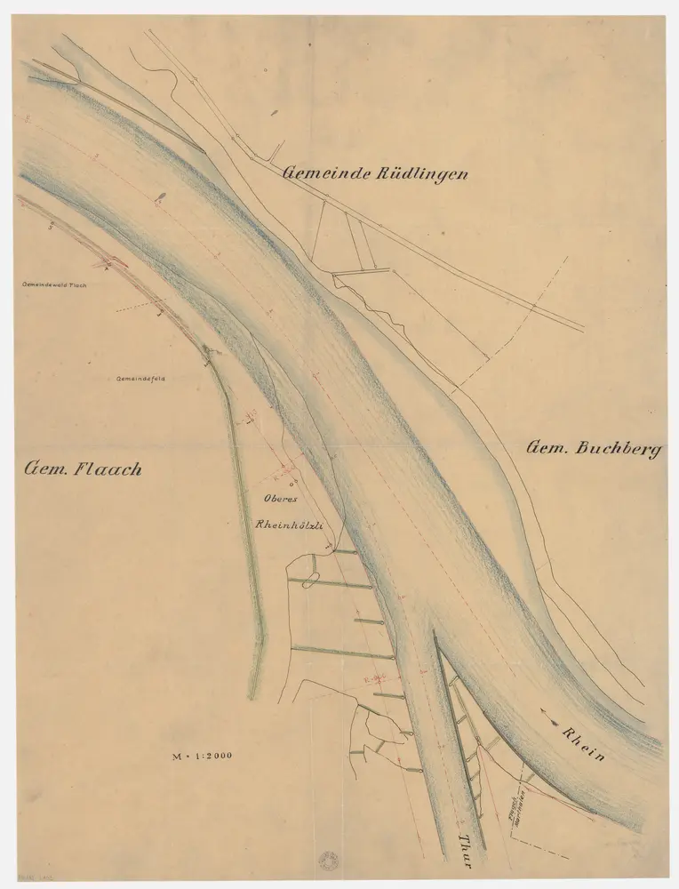 Rüdlingen SH, Buchberg SH und Flaach: Fischenzen im Rhein und in der Thur; Situationsplan