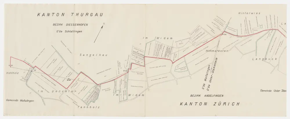 Grenze zwischen den Kantonen Zürich und Thurgau bei Waltalingen; Grundriss (Nr. 134-138)