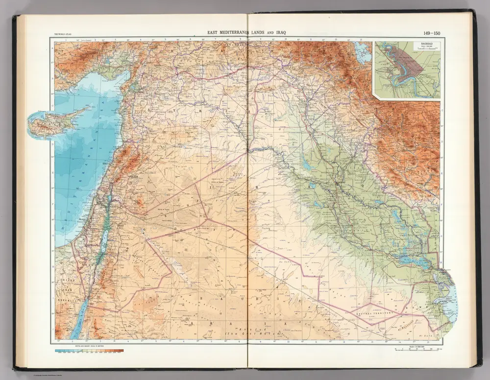 149-150.  East Mediterranean Lands and Iraq.  Baghdad.  The World Atlas.