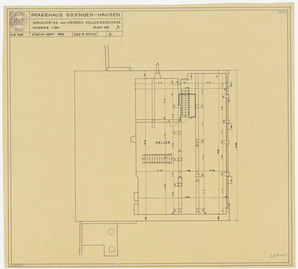 Ossingen: Pfarrhaus, oberer Keller; Grundriss (Nr. 15)