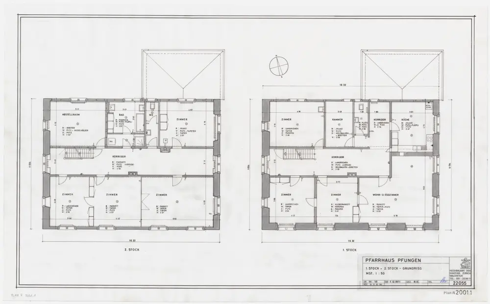 Pfungen: Pfarrhaus: 1. und 2. Stock; Grundrisse