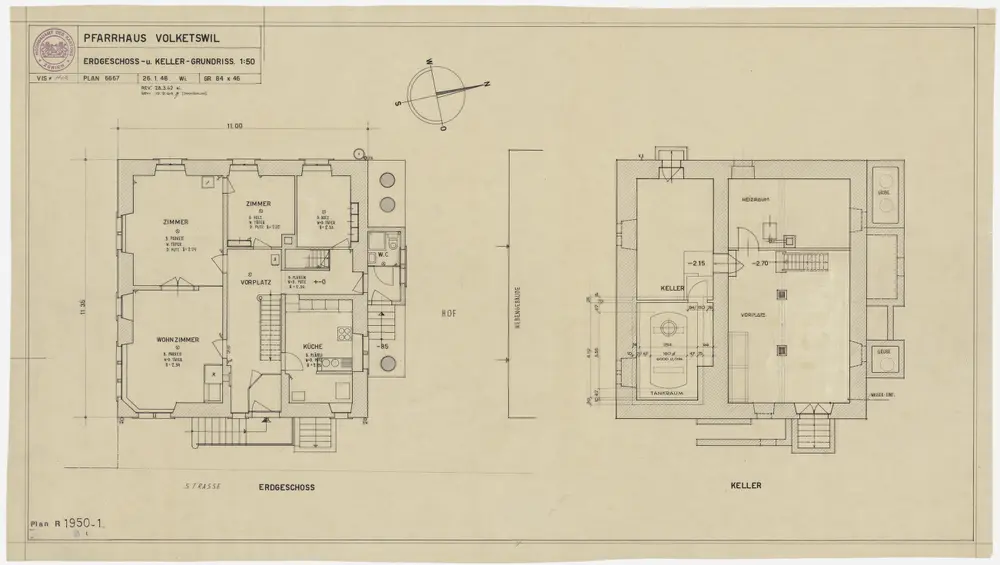 Volketswil: Pfarrhaus: Keller und Erdgeschoss; Grundrisse