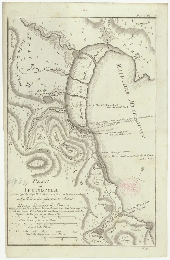 Plan von Thermopylae auf die Zeit des Einfalls des Xerxes in Griechenland angewendet