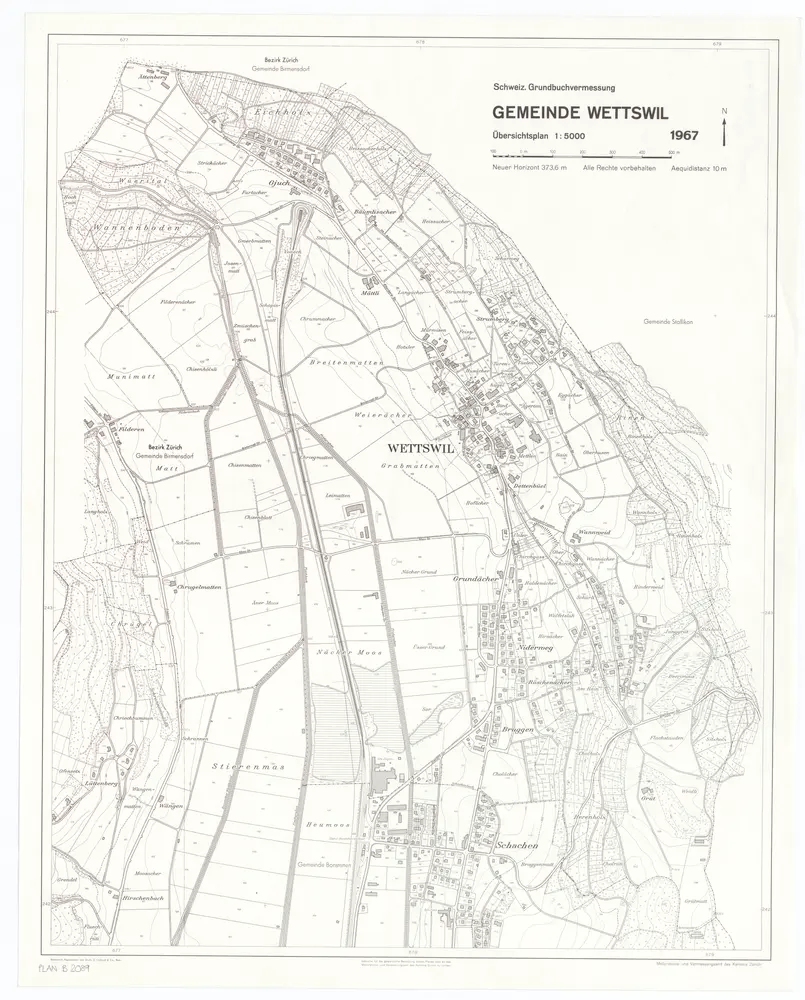 Wettswil am Albis (damals Wettswil): Gemeinde; Übersichtsplan (Schweizerische Grundbuchvermessung)