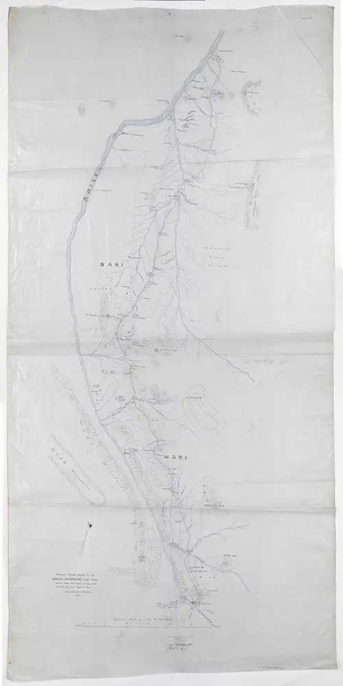 'Prismatic Compass Sketch of the Nimule-Gondokoro Cart Road Shewing Camps and Villages, including those in the Vicinity where Known to Exist. Executed by Mr W. Ramsay 1905'