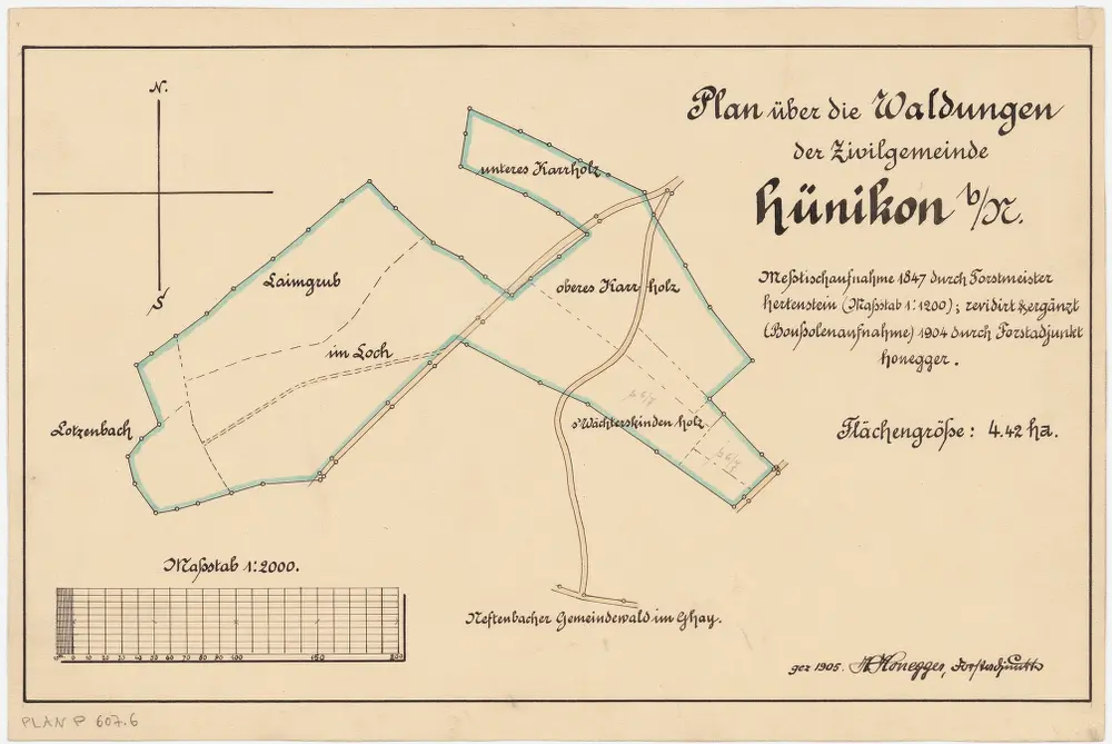 Neftenbach: Gemeindewaldung Hünikon: Gemeindewaldung Hünikon mit Loch, Leigrueb (Laimgrub), Karholz (Karrholz); Grundriss