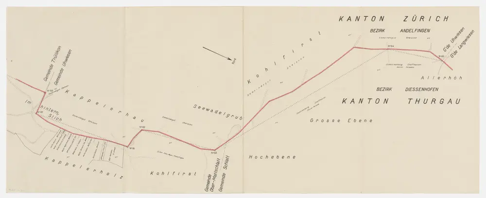 Grenze zwischen den Kantonen Zürich und Thurgau bei Laufen-Uhwiesen; Grundriss (Nr. 160-165)