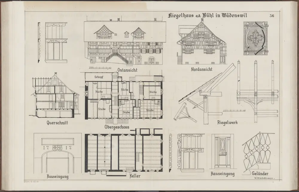 Das Bauernhaus im Kanton Zürich: Wädenswil: Riegelhaus an der Bühl; Ansichten, Grundrisse und Querschnitt (Nr. 36)