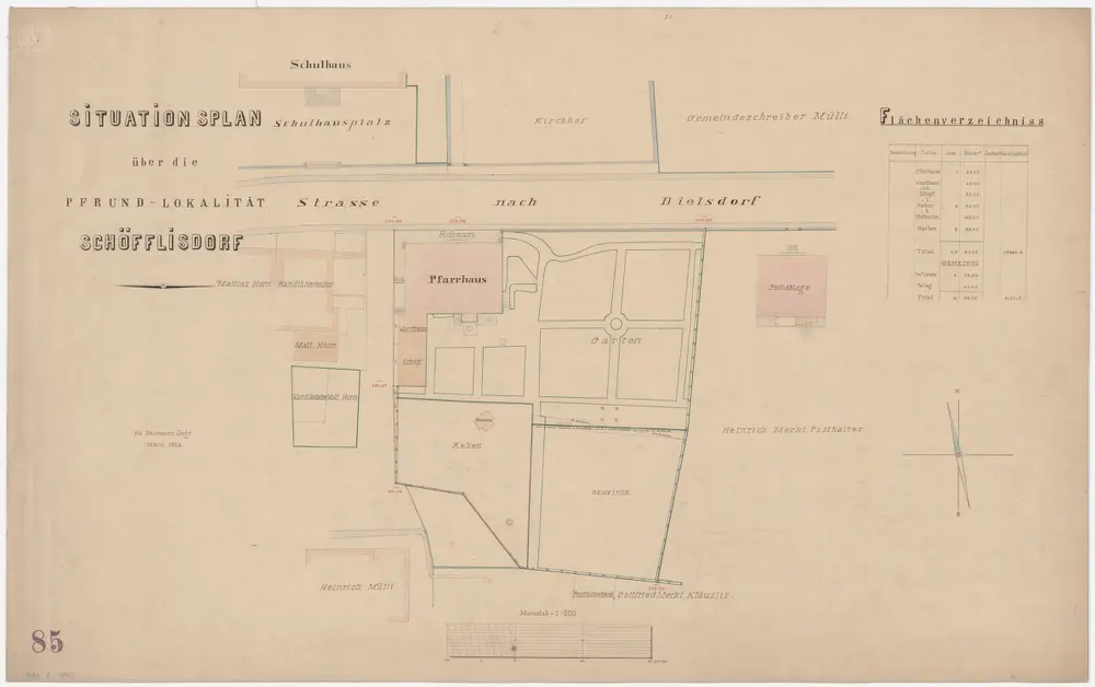Schöfflisdorf: Pfrundlokalität mit Pfarrhaus und Umgebung; Grundriss