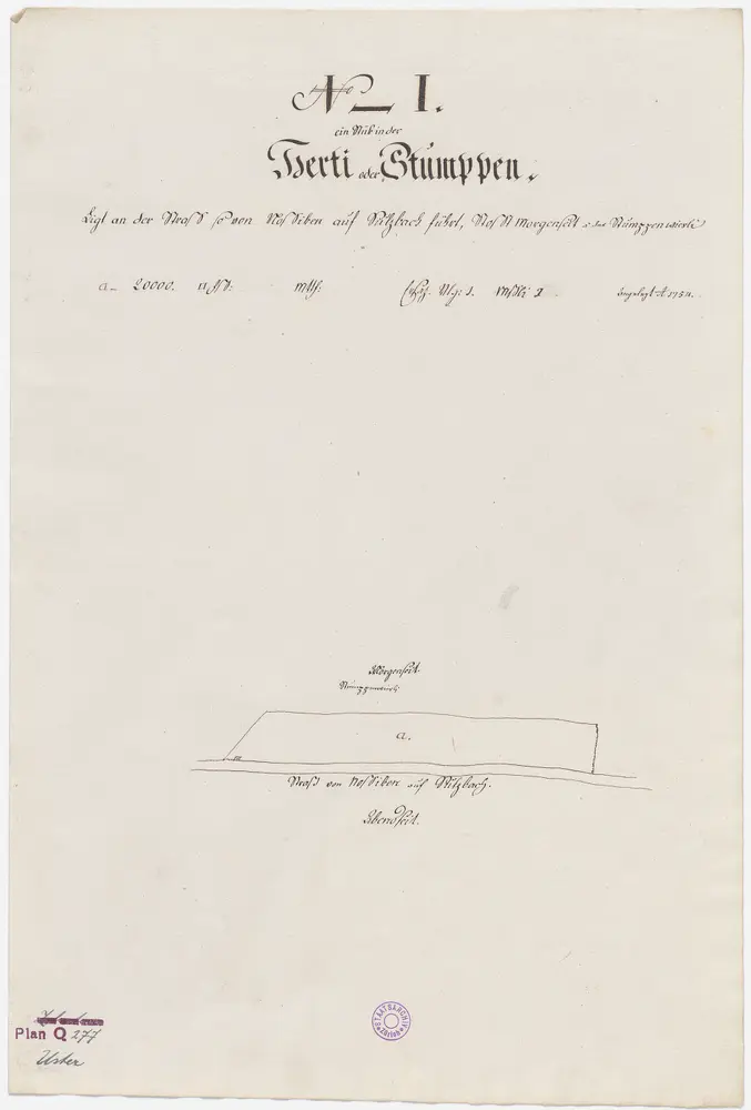 Uster, Nr. 1: Zehntengut in der Herti oder Stumppen, an der Strasse von Nossikon nach Sulzbach gelegen, zehntenpflichtig u. a. dem Amt Oetenbach; Grundriss