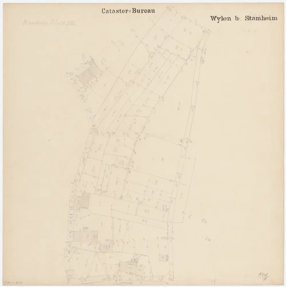 Oberstammheim: Wilen; Kataster-Handrisspläne: Blatt XIII: Gegend bei Dorfstrasse, Stammheimerstrasse und Im Einfang; Situationsplan