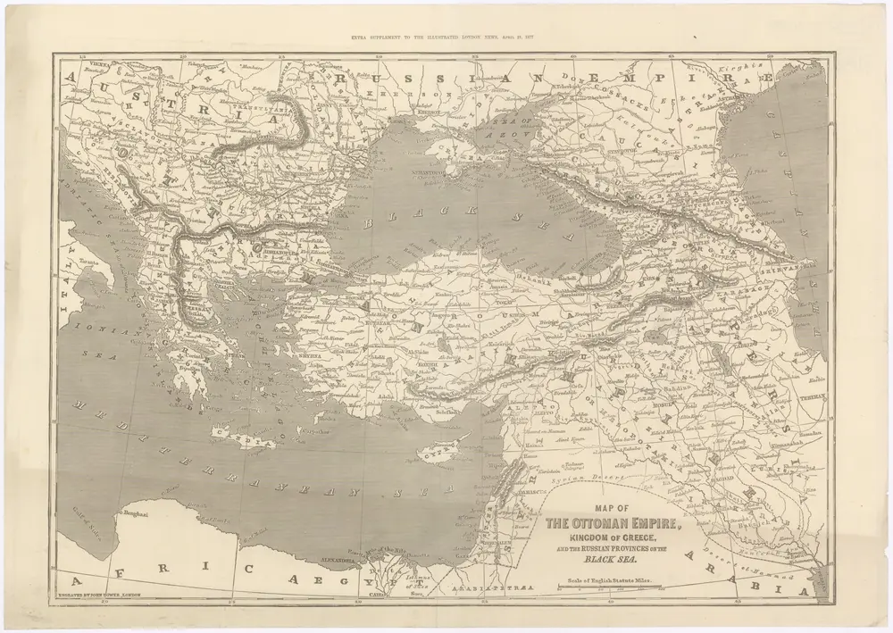 Map of the Ottoman Empire, Kingdom of Greece, and the russian provinces on the Black Sea