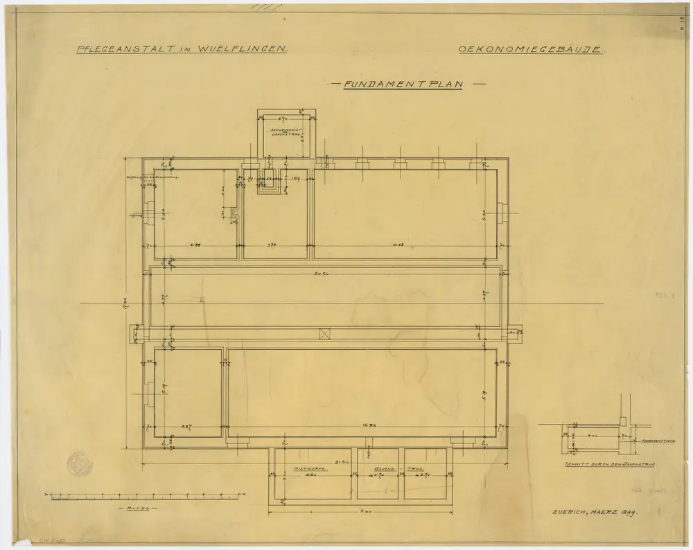 Wülflingen: Pflegeanstalt, Ökonomiegebäude; Fundamentplan