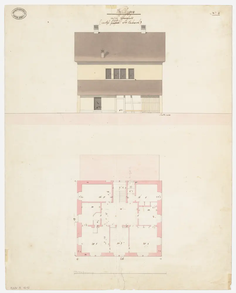 Weisslingen: Neues Pfarrhaus; Grundriss des 2. Stocks und Nordansicht (Nr. 4)