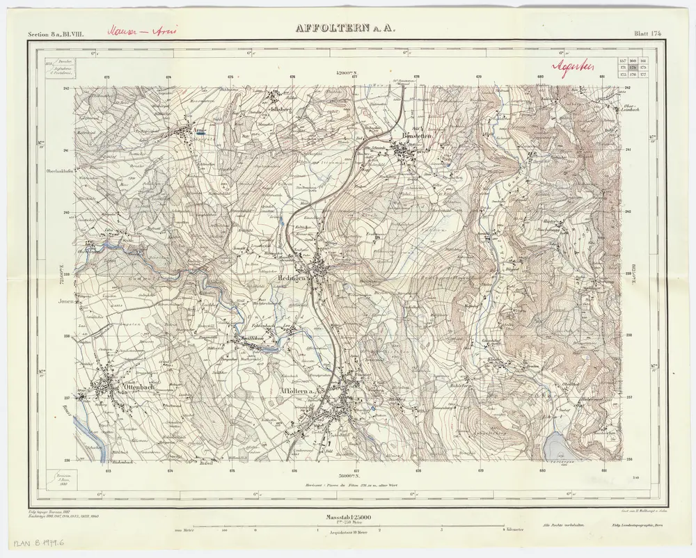 Topographischer Atlas der Schweiz (Siegfried-Karte): Blatt 174: Affoltern am Albis