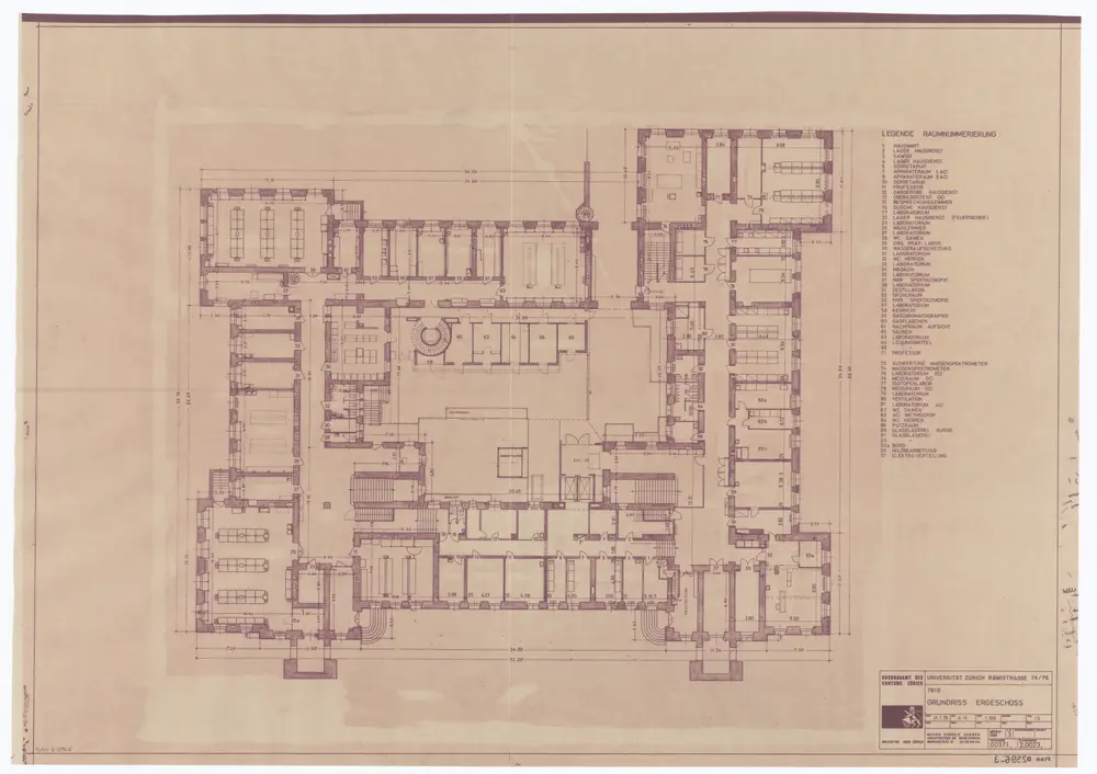 Universität Zürich (Chemisches Institut) und Kantonsschule Zürich, Rämistrasse 74 und 76: Grundrisse: Erdgeschoss; Grundriss