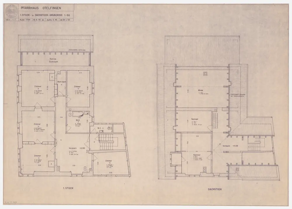 Otelfingen: Pfarrhaus, 1. Stock und Dachgeschoss; Grundrisse