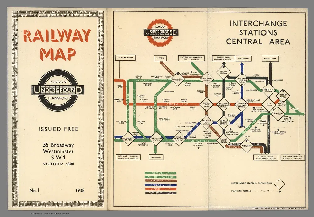 Railway Map.  London Underground Transport.  Interchange Stations Central Area.