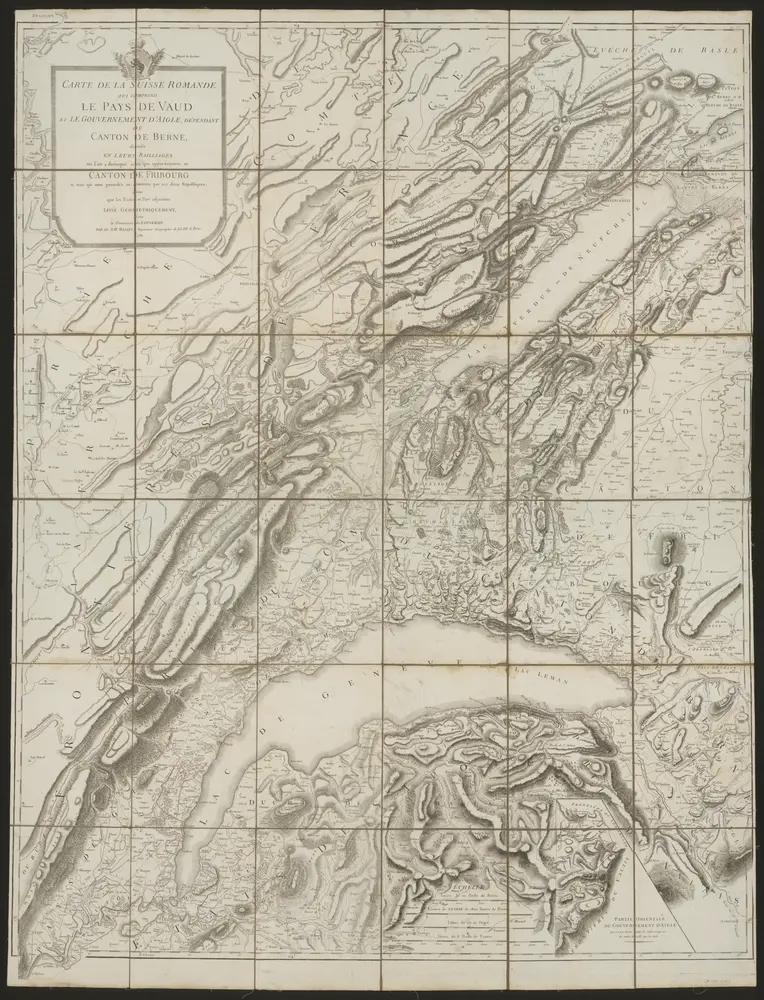 Carte de la Suisse Romande qui comprend le Pays de Vaud et le gouvernement d'Aigle, dépendant du canton de Berne