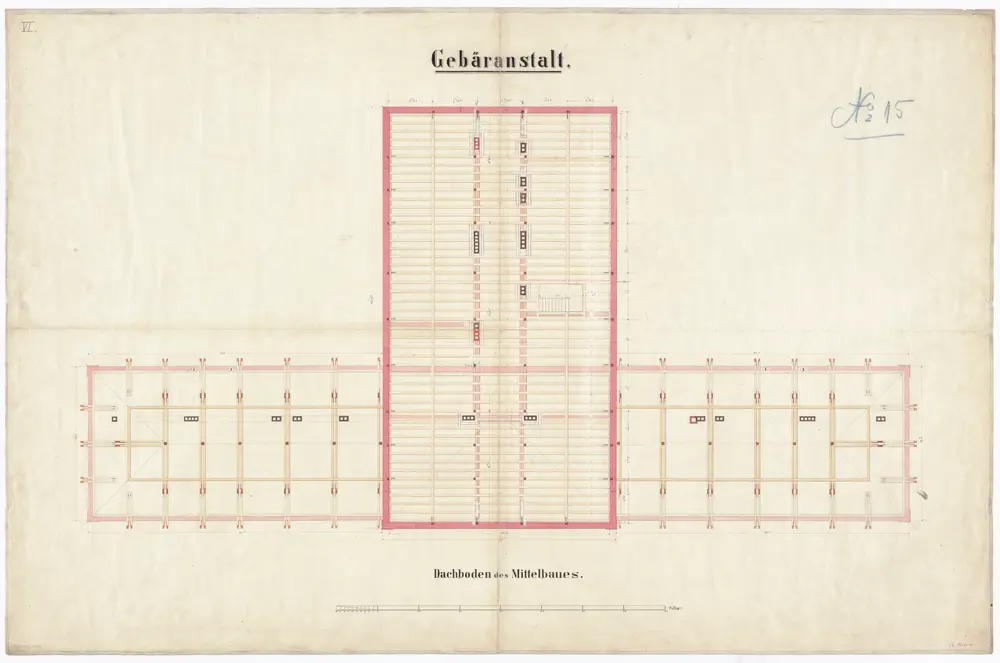 Gebäranstalt: Mittelbau, Dachboden; Grundriss