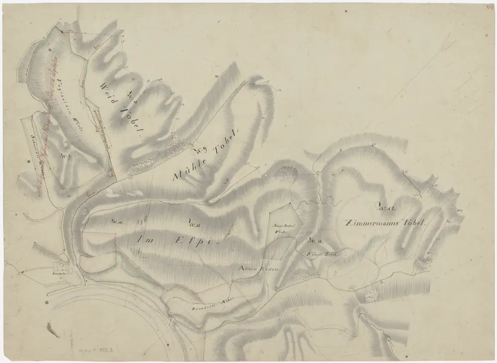 Kyburg, Töss, Illnau-Effretikon (damals Illnau), Schlatt: Staatswaldung: Kyburg: Weidtobel, Mülitobel (Mühletobel), Im Espi, Ahornboden, Zimmermannstobel; Grundriss (Nr. 2)