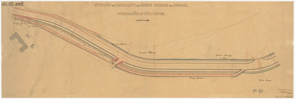 Wülflingen: Töss von der Bodmermühle (später Wespimühle) bis zum oberen Hardwehr, Kanalbauten der Herren Schwarz und Beugger; Situationsplan (Töss-No. 140)