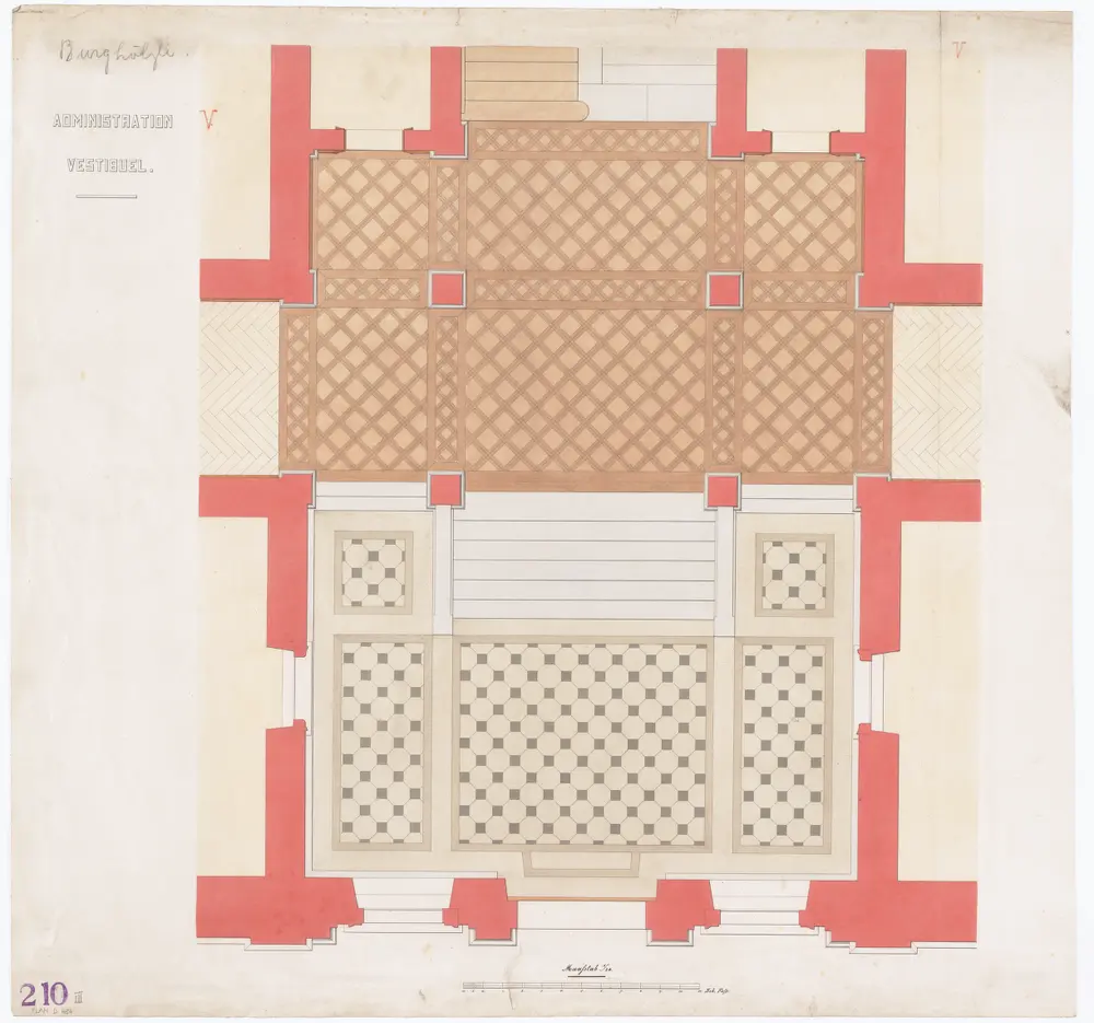 Irrenanstalt Burghölzli: Administrationsgebäude, Vestibül; Parkett und Plättli; Grundriss