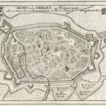 Mons oder Bergen in Hennegow ehe es von denen Frantzosen mehrers bevestiget worden [Planvedute, Karte], in: Curioses Staats und Kriegs Theatrum Dermahliger Begebenheiten, S. 122.