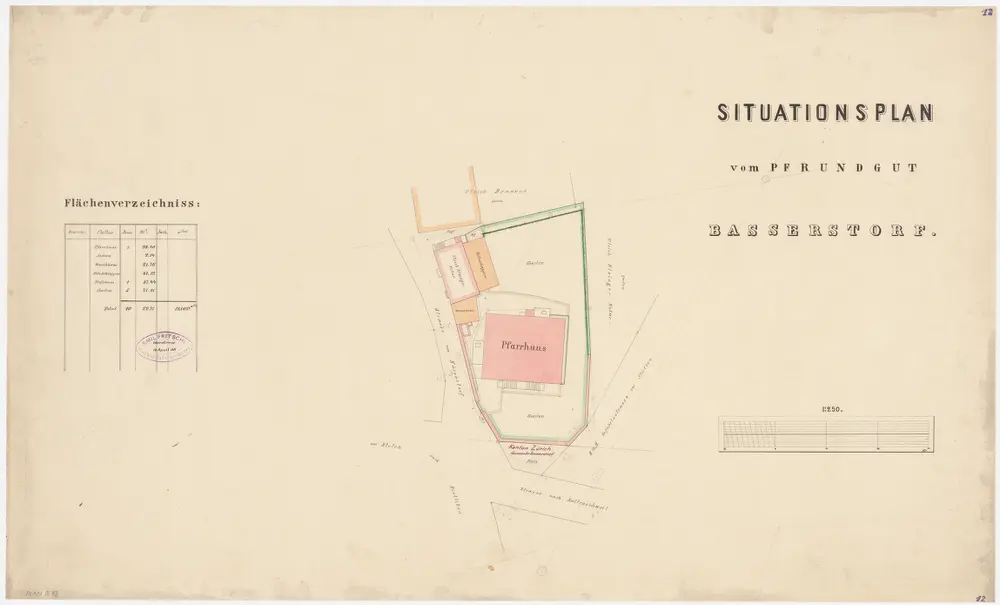 Bassersdorf: Pfrundgut mit Pfarrhaus, Waschhaus und Holzschuppen; Grundriss (Nr. 12)