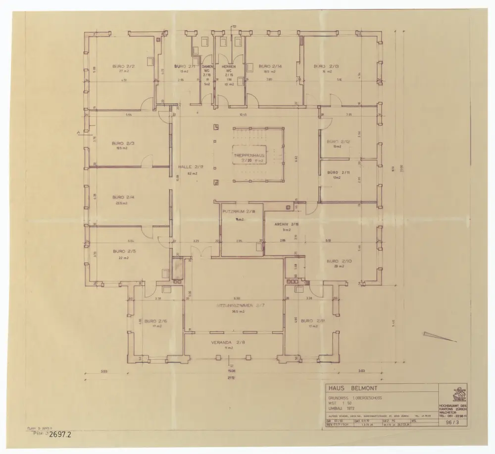 Haus Belmont, Rämistrasse 67: Umbau 1972; Grundrisse: 1. Stock; Grundriss