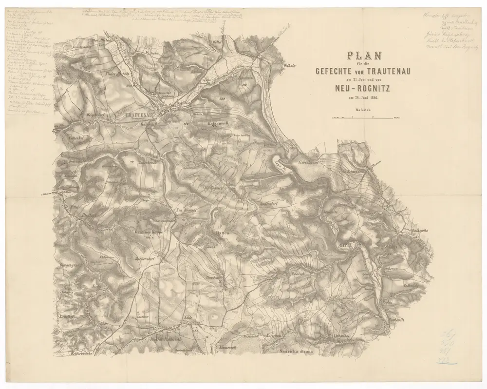 Plan für die Gefechte von Trautenau am 27. Juni und von Neu-Rognitz am 28. Juni 1866