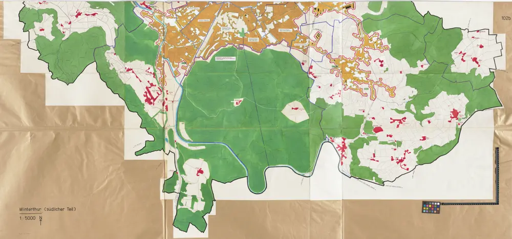 Winterthur: Südlicher Teil der Definition der Siedlungen für die eidgenössische Volkszählung am 01.12.1960; Siedlungskarte Nr. 102 b