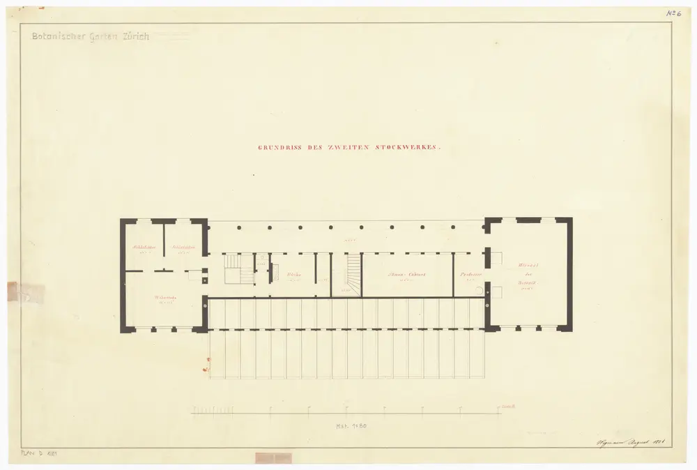 Botanischer Garten, Gewächshaus mit Gärtnerwohnung: 2. Stock; Grundriss (Nr. 6)