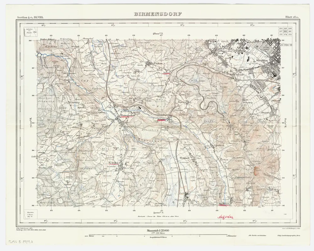 Topographischer Atlas der Schweiz (Siegfried-Karte): Blatt 160: Birmensdorf