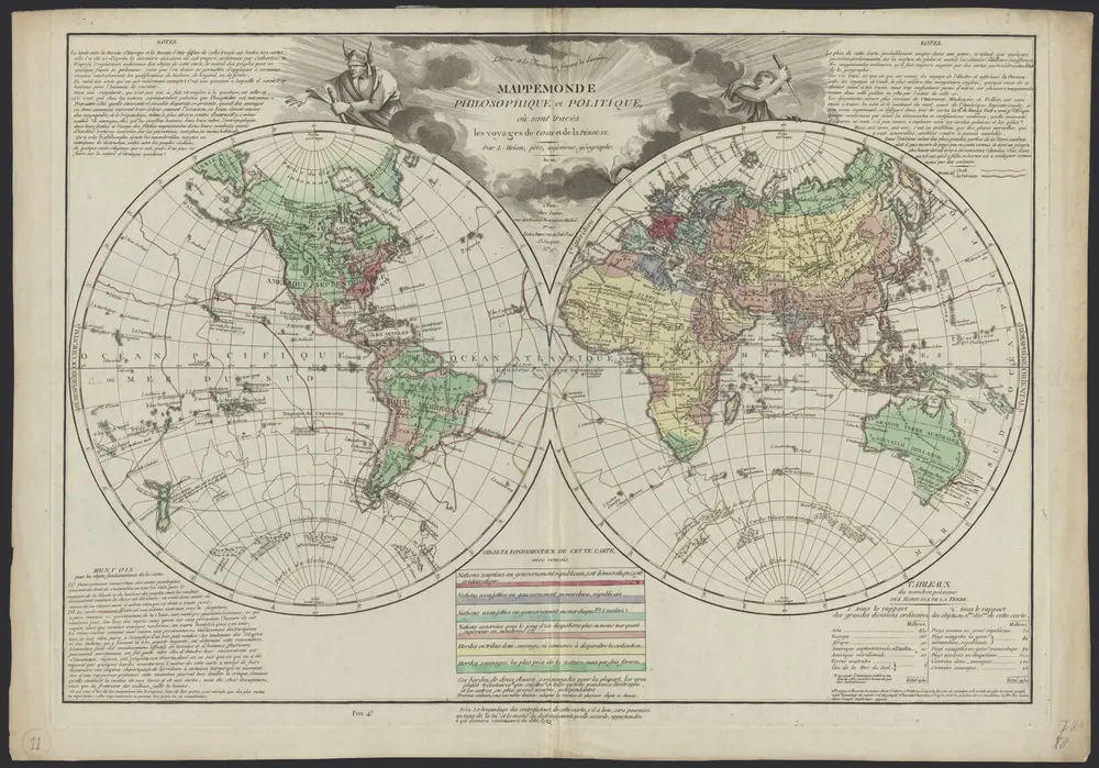 Mappemonde philosophique et politique, où sont tracés les voyages de Cook et de La Pérouse