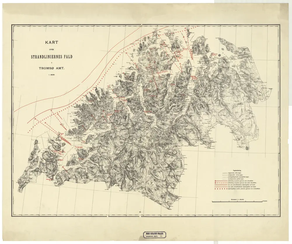 Geologiske kart 4 Kart over Strandliniernes fald i Tromsø amt