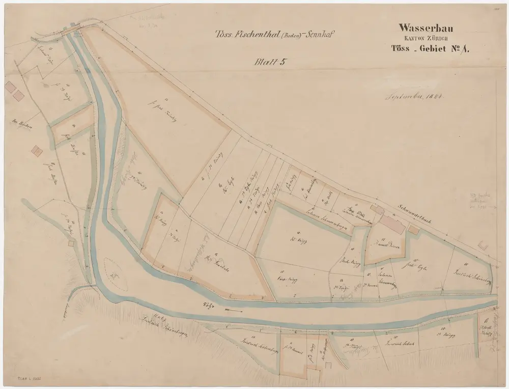 Bauma: Töss von der Schlösslibrücke bis zur alten Brücke bei Wellenau; Situationsplan (Töss-Gebiet Nr. 1, Blatt 5)