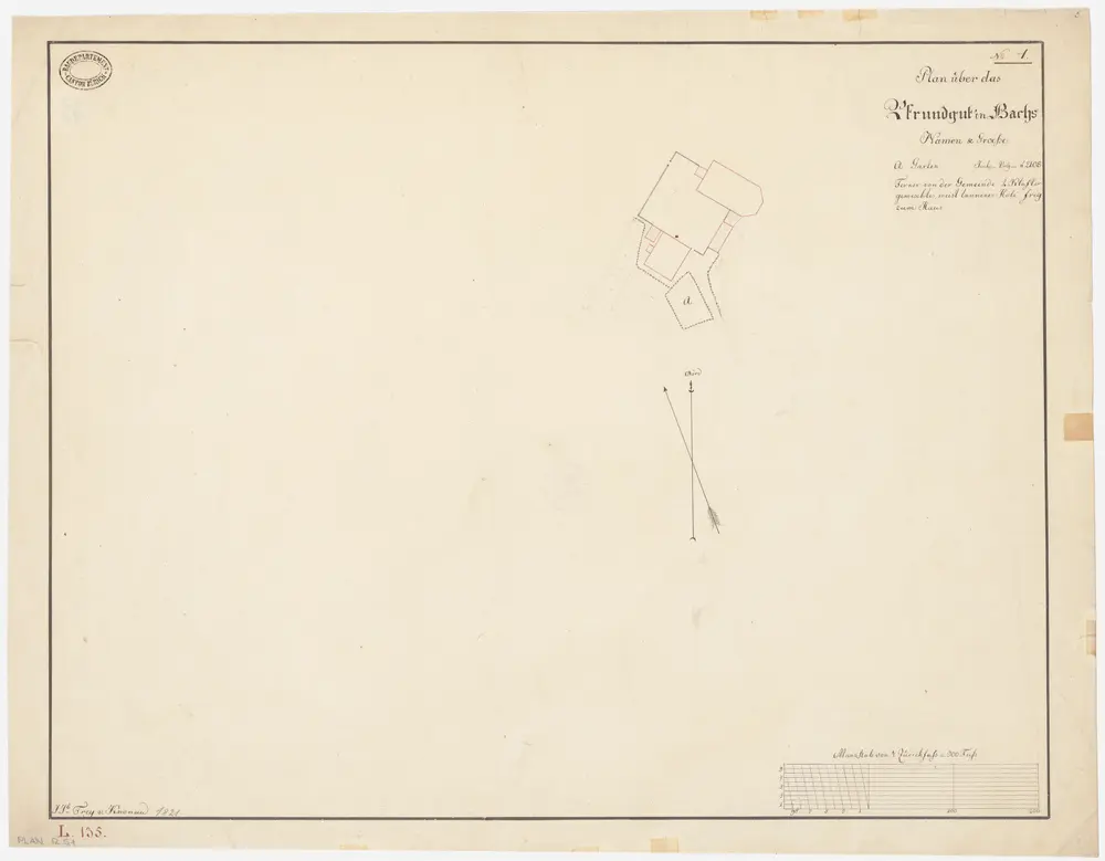 Bachs: Pfrundgut mit Kirche und Pfarrhaus; Grundriss (Nr. 1)