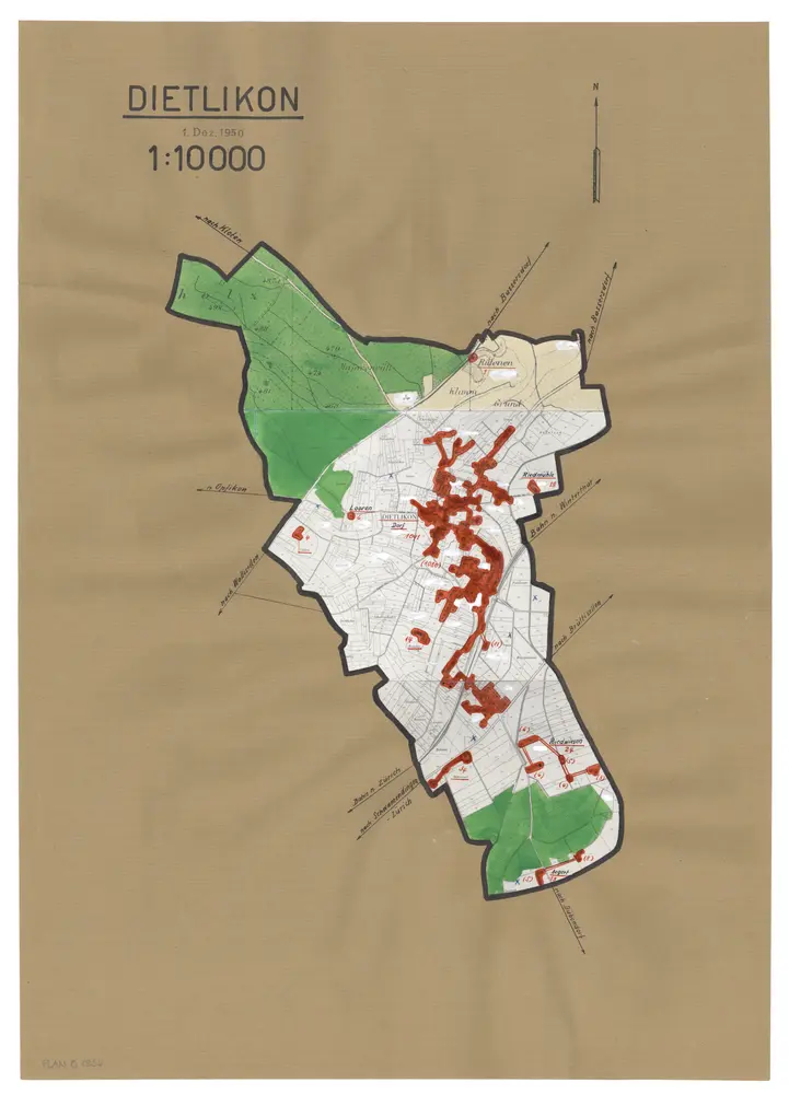 Dietlikon: Definition der Siedlungen für die eidgenössische Volkszählung am 01.12.1950; Siedlungskarte