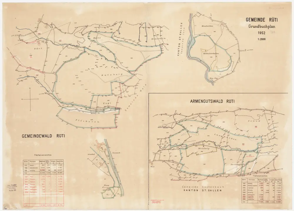 Rüti: Gemeinde- und Armengutswaldungen: Gemeindewaldungen Plöcheren, Batzberg, Reckholderboden, Gaswerk, Klaus, Dachseggholz und Armengutswaldungen Mittelstig, Langhalden, Dachseggholz, Gründ; Grundrisse